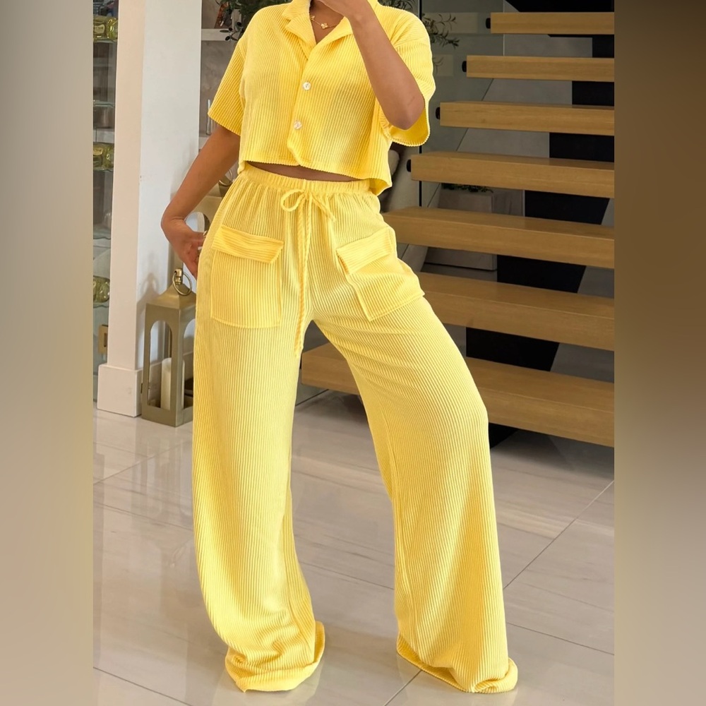 Yellow Women's Drawstring Pants Set